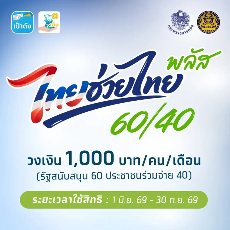 ลงทะเบียนไทยช่วยไทยพลัส สมุทรปราการ 60:40 รับ 4,000 บาท (เป๋าตัง)