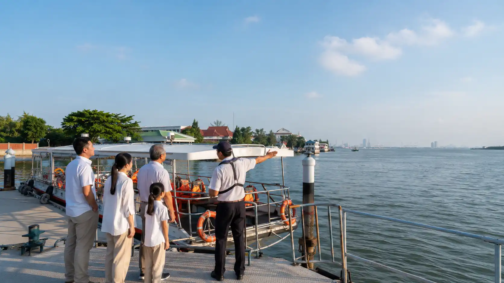 ครอบครัวรับคำแนะนำจากเจ้าหน้าที่ก่อนเลือกเรือและเส้นทางลอยอังคารใกล้กรุงเทพ