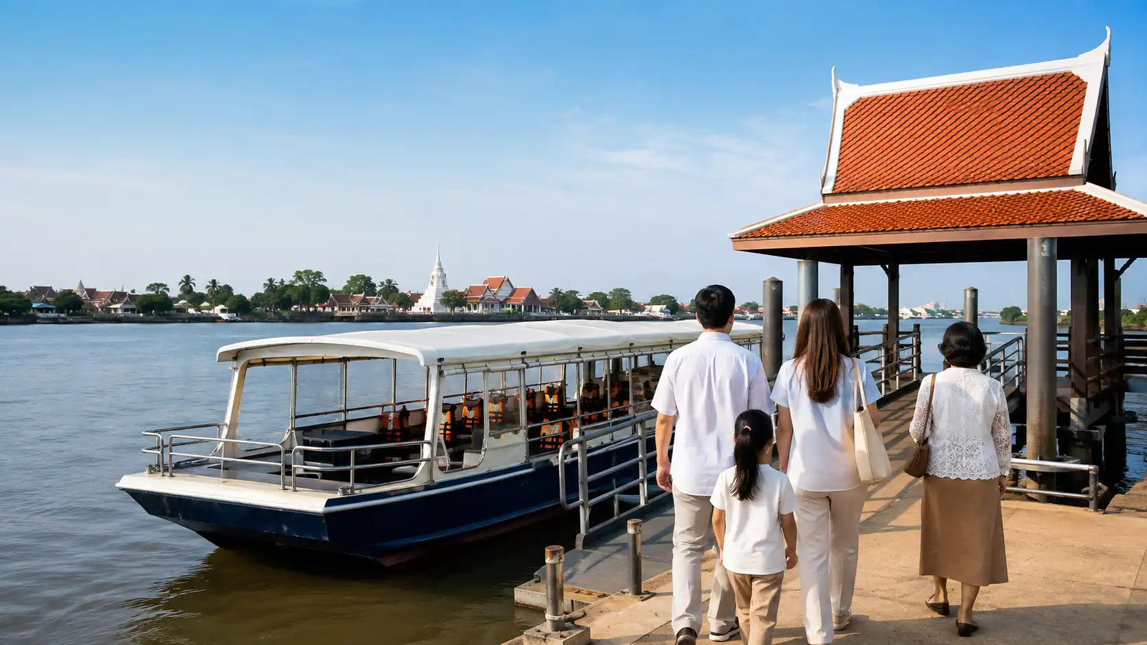 ครอบครัวเดินทางจากพระประแดงมาขึ้นเรือลอยอังคารที่วัดบางนางเกรง สมุทรปราการ